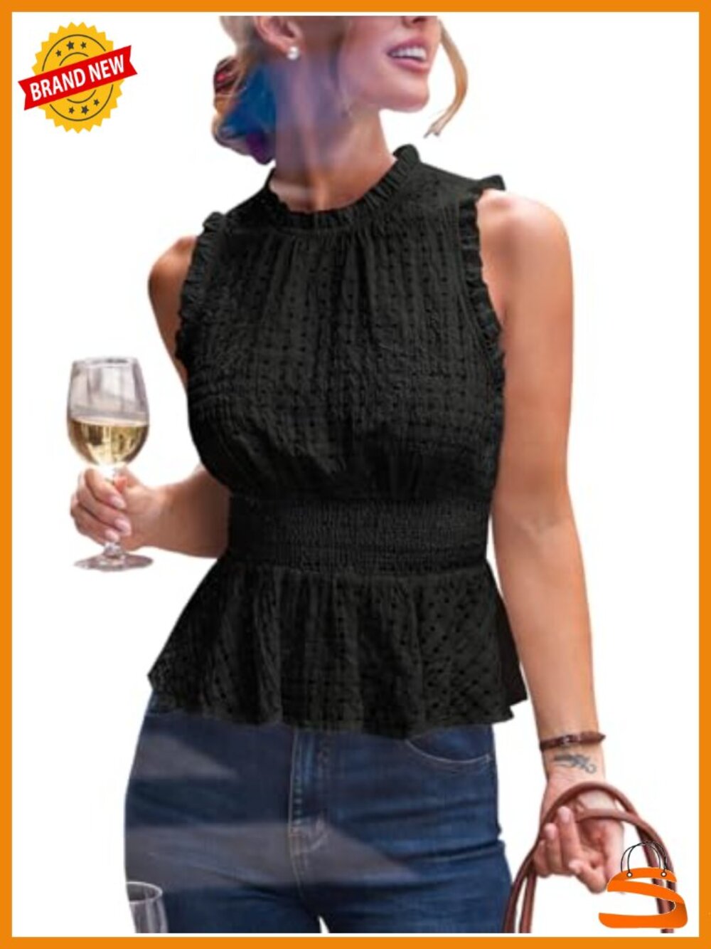 Women's Tank Top High Neck Smocked Peplum Sleeveless Casual Dressy Top